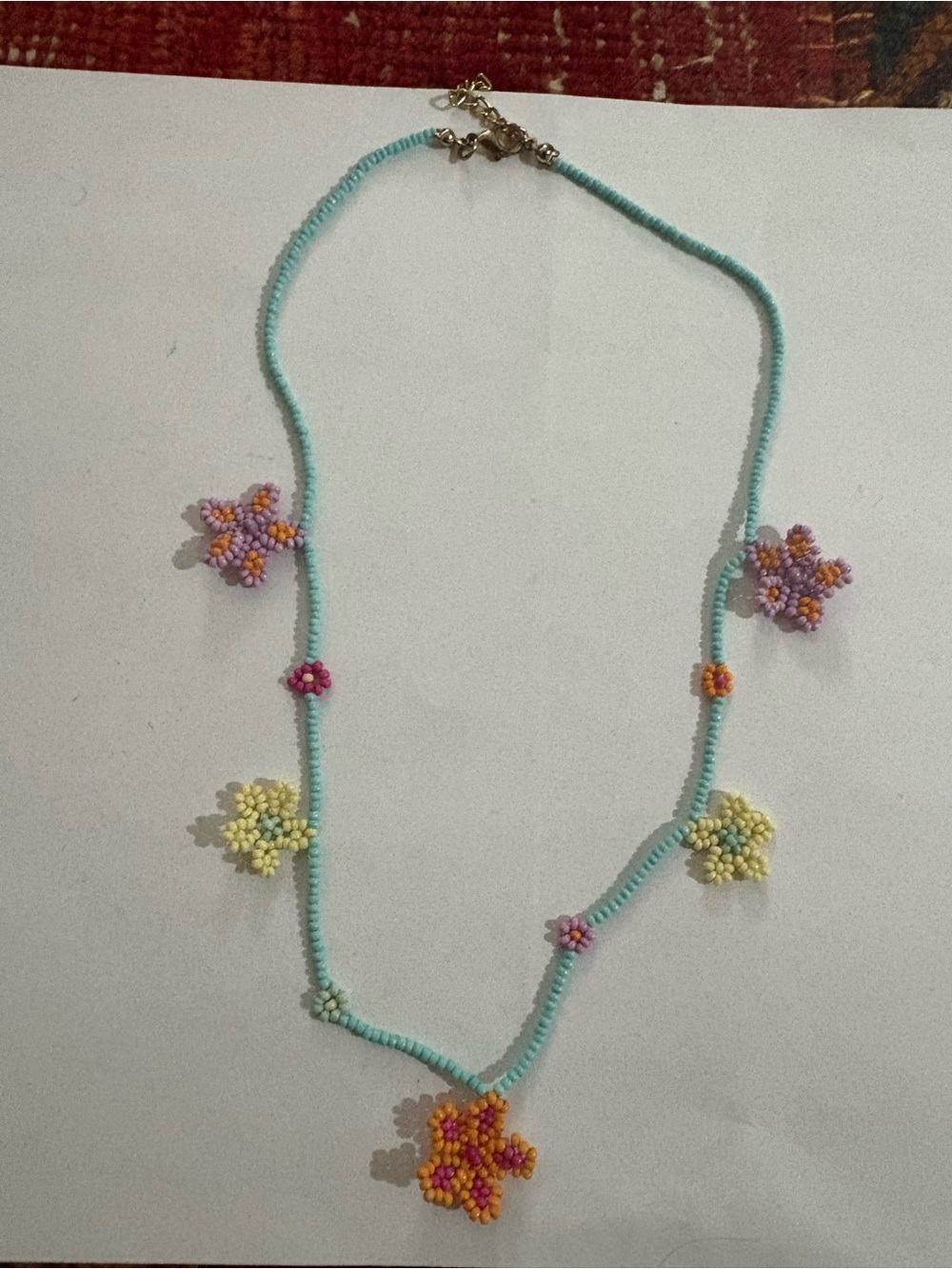 Zara Aqua Bead Necklace with Multicolor Floral Accents